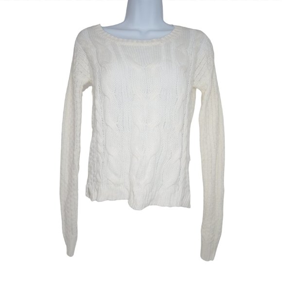 Long Sleeve White Mock Neck Cable Knit Sweater Top - Picture 1 of 5